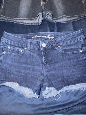 American Eagle Navy Blue Denim Shorts with Frayed Hem